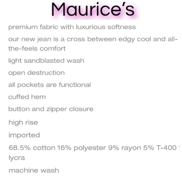 🙌 Maurice’s Premium Jeans •Cool Meets Comfort•Distressed Raw Hem Jeans NWTS-$55 - Picture 5 of 5